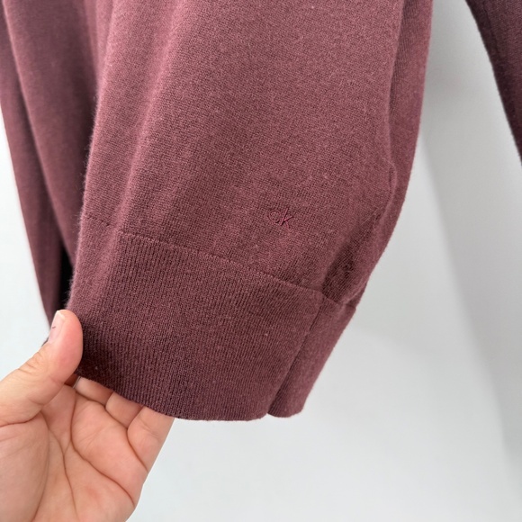 Calvin Klein Sweater Women XL Burgundy V Neck Collar Wool Blend Pullover Knit - Picture 4 of 12